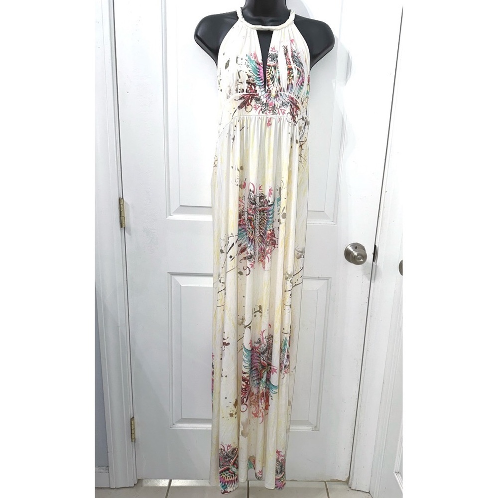 S-12, S-Twelve White & Yellow Maxi dress with lots of embellished rhinestones